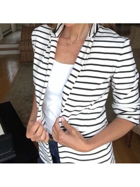 Ole Navy Striped White & Black Womens Blazer Jacket EUC